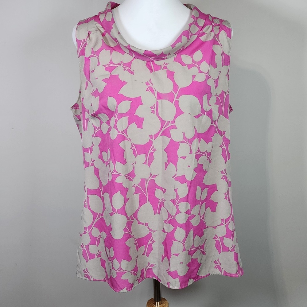 Banana Republic Sleeveless Cowl Neck Pink Gray Blouse Shirt Top Womens Large